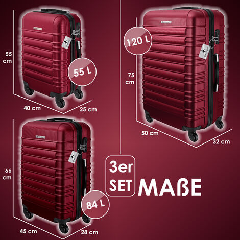 Set de 3 valises de voyage à coque rigide trolley avec 4 roues