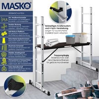 Masko® Echafaudage Alugerüst cadre ✓ aluminium échelle ✓ échafaudages Plates-formes | 150 KG chargeable | Enduit anti-dérapant | GS (EN 131)