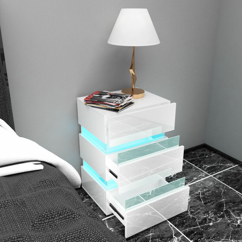 Table de chevet LED intelligente blanche moderne avec chargeur sans fil et  lampe à capteur