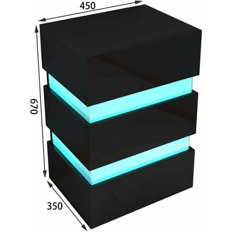 Table de Chevet LED, 16 Couleurs Éclairage, avec 3 Tiroirs, 45x35x61cm Table  Chevet Utilisée dans Salon Chambre, Table Chevet [350] - Cdiscount Maison