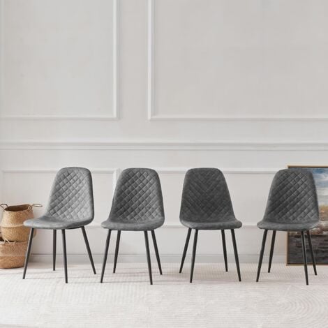 JYMTOM Lot de 4 chaises de salle à manger Simili Cuir Siège rembourrée pieds en métal, pour salon, chambre,Bureau - Gris