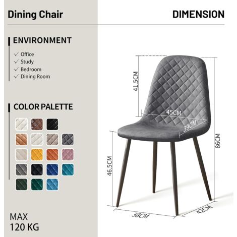 JYMTOM Lot de 4 chaises de salle à manger Simili Cuir Siège rembourrée pieds en métal, pour salon, chambre,Bureau - Gris