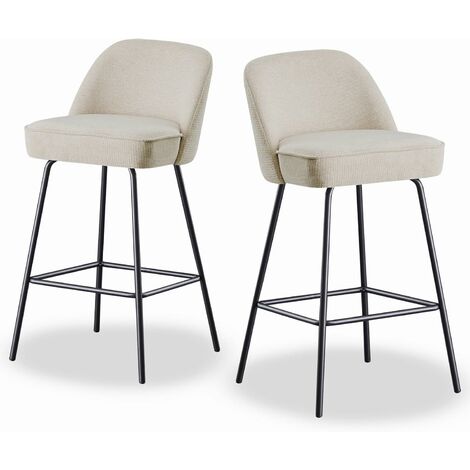 JYMTOM Lot de 2 tabourets de bar, haute résilience avec coussin à ressorts et pieds en métal, tabourets de bar pour petit-déjeuner, sans accoudoirs, dossier rembourré, chaises de comptoir pour îlot de