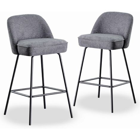 JYMTOM Lot de 2 tabourets de bar, haute résilience avec coussin à ressorts et pieds en métal, tabourets de bar pour petit-déjeuner, sans accoudoirs, dossier rembourré, chaises de comptoir pour îlot de