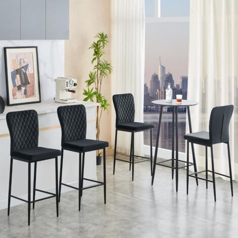 JYMTOM Lot de 6 tabourets de bar en velours avec dossier-Tabouret de bar avec assise rembourrée et structure métallique - Conçu pour la salle à manger, la cuisine, le bar, le bistrot (Noir)