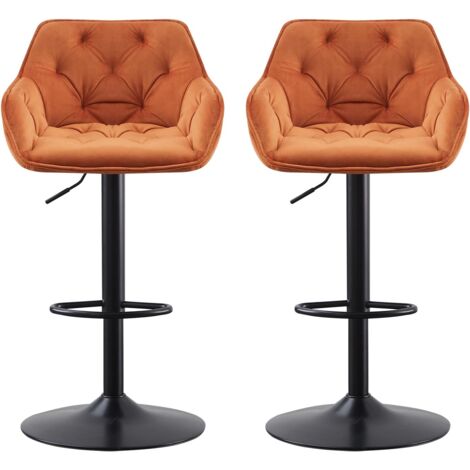 Lot de 2 tabourets de bar modernes pivotants 360° et réglables en hauteur - Haussiers avec mécanisme à gaz, 120kg - Pour îlot de cuisine, salon, café - orange