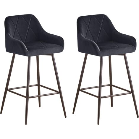 Jymtom – Lot de 2 tabourets de bar noir avec dossier et accoudoir – Repose-pieds – Hauteur d'assise 42 cm – Velours pour salle à manger et cuisine (1/5)