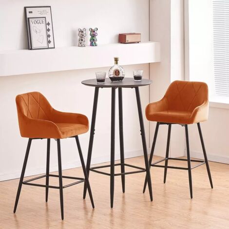 JYMTOM Ensemble de 2 Chaises Hautes de Bar Tabourets de Cuisine Salle à Manger avec Dossier, Accoudoirs et Repose-Pieds Réglable - Velours Orange pour Restaurant, Cuisine, Salon, Bar (Orange)