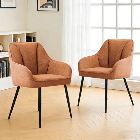 JYMTOM Lot de 2 Chaise Salle à Manger, Chaise de salle à manger en Tissu en fibre de basalte, structure métallique stable, Charge Max.120 kg, pour Salon, Chambre, Bureau - Orange