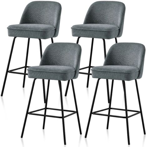 JYMTOM Lot de 4 tabourets de bar, haute résilience avec coussin à ressorts et pieds en métal, tabourets de bar pour petit-déjeuner, sans accoudoirs, dossier rembourré, chaises de comptoir pour îlot de