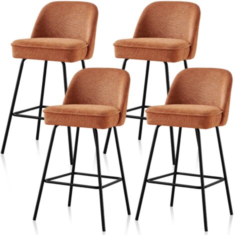 JYMTOM Lot de 4 tabourets de bar, haute résilience avec coussin à ressorts et pieds en métal, tabourets de bar pour petit-déjeuner, sans accoudoirs, dossier rembourré, chaises de comptoir pour îlot de
