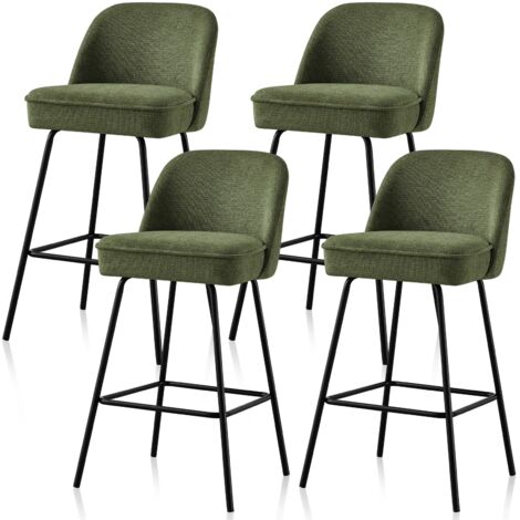 JYMTOM Lot de 4 tabourets de bar, haute résilience avec coussin à ressorts et pieds en métal, tabourets de bar pour petit-déjeuner, sans accoudoirs, dossier rembourré, chaises de comptoir pour îlot de