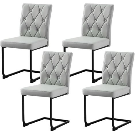 Chaises salle manger 4 pièces en Similicuir Gris clair oderne à bascule avec structure métallique ergonomique chaise de cuisine