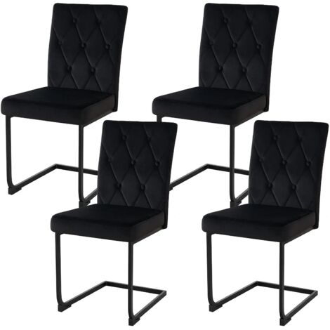 Jymtom – Chaise de salle à manger 4 pièces velours noir moderne – Dossier incurvé clouté – Structure métallique renforcée – Hauteur d'assise 50 cm