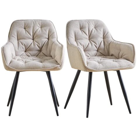 JYMTOM Lot de 2 Fauteuils en Azabu de Salle à Manger avec Accoudoirs et Dossier et Les Pieds en Métal au Style Moderne Beige