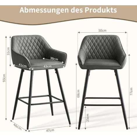 JYMTOM Lot de 2 tabourets de bar chaises en Cuir,Siège rembourrée, pieds en métal,tabouret. chaises à manger, bars, jambes métalliques