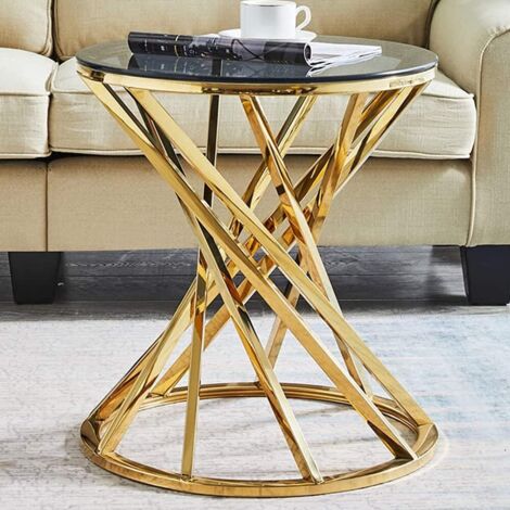 JYMTOM bout de canape Table de Thé avec en Métal à la Forme Spirale au Style Moderne pour Salle d’Entrée et Salle d’Acceuil (Doré)