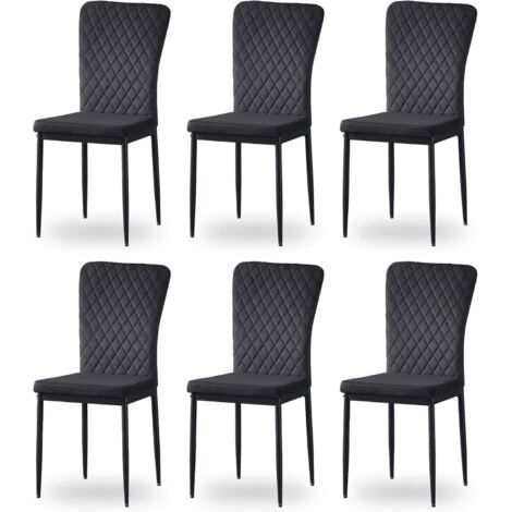 Jymtom – Lot de 6 chaises noires dossier haut en velours et métal – Confort optimal pour salle à manger – Charge maximale 100 kg
