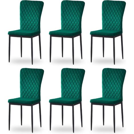Lot de 6 chaises JYMTOM Dossier haut ,pour salle à manger,matière en Velours et métal - Vert