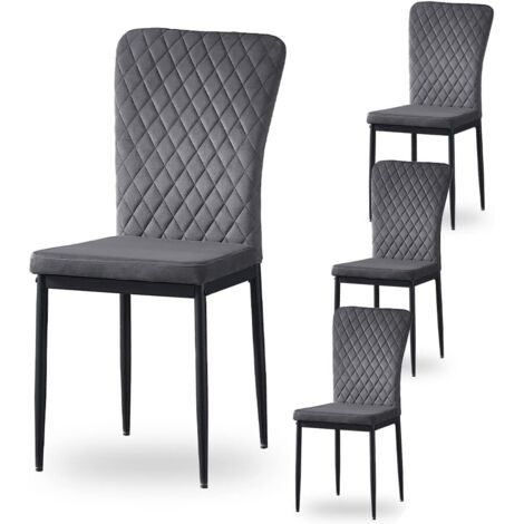 Jymtom – Lot de 6 chaises dossier haut pour salle à manger – Velours gris avec structure métal – Assise confortable et design moderne