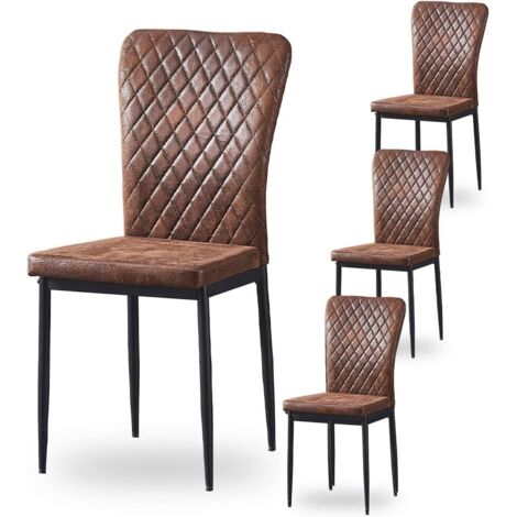 Jymtom – Lot de 4 chaises hautes en daim marron – Dossier ergonomique – Pieds en métal – Charge maximale 100 kg – Pour salle à manger et salon