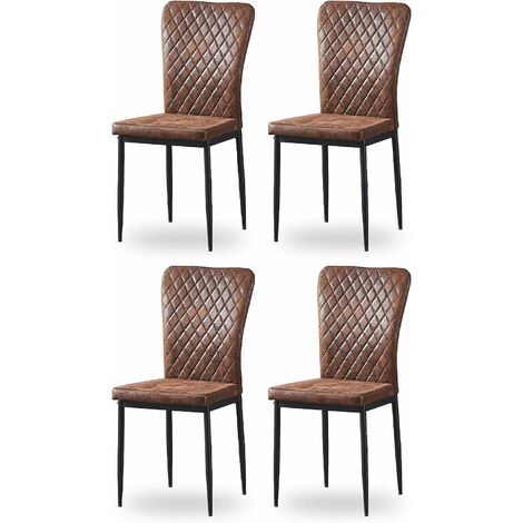 Ainpecca – Lot de 4 chaises en tissu daim marron – Dossier capitonné ergonomique – Pieds en métal – Confort optimal pour salle à manger