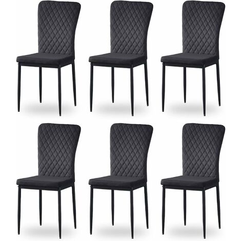 Ainpecca – Lot de 6 chaises noires en velours – Dossier incliné pour confort – Pieds en métal – Charge maximale 100 kg