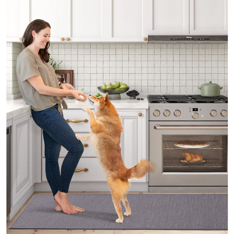 Lot De 2 Tapis De Cuisine Lavables - Motif Chat Bleu - Antidérapants - Microfibre Absorbante - 50x80 Cm + 50x160 Cm