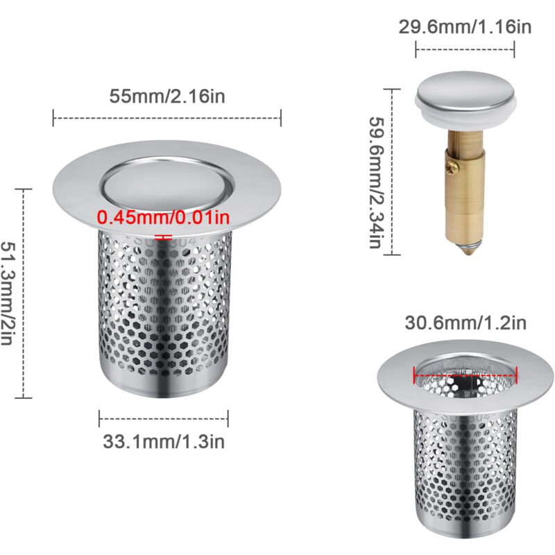 Lot De 2 Filtres Pour évier De Cuisine En Acier Inoxydable - 11 Cm De Diamètre, Anti-obstruction, Poignée Relevable