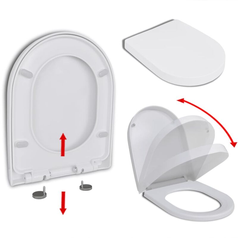 Siège de Toilette en Forme de D Abattant WC,Blanc Anti-Bactérienne Lunette  de Toilette avec Fermeture en Douceur Dégagement Ra[~45]