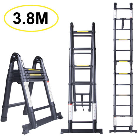Stoex – Échelle télescopique en aluminium 3,8m – Pliable avec embouts antidérapants – Charge 150kg – Pour travaux en hauteur