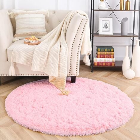 Tapis Salon Rond Shaggy Moderne Tapis Fourrure Tapis à Poils Longs Moelleux 120CM - Rose