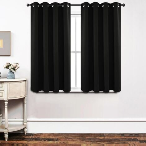 Lot de 2 Rideau Occultant Thermique Rideaux Occultants à Oeillets Isolation Lumineux Anti UV Noir - 106x160CM