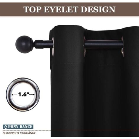 Lot de 2 Rideau Occultant Thermique Rideaux Occultants à Oeillets Isolation Lumineux Anti UV Noir - 106x160CM