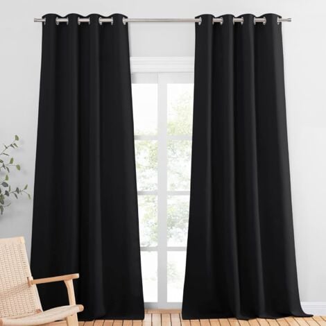 Lot de 2 Rideau Occultant Thermique Rideaux Occultants à Oeillets Isolation Lumineux Anti UV Noir - 106x160CM