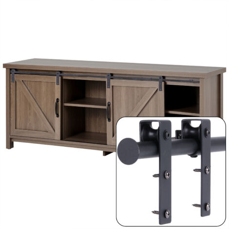 Mini Kit de Matériel de Porte Coulissante de Placards, Quincaillerie Système de Rail Porte Suspendue Interieur pour Meuble TV Armoire - Porte Double 3.9FT/120CM