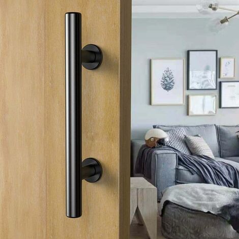 Poignée de Porte 2Pcs Poignée de Porte Noire en Alliage d'aluminium Poignée  de Porte Coulissante Lourde pour Porte Intérieur Extérieur Porte de Grange  Armoire Placard Chambre, Noir, 243MM