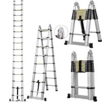 Échelle télescopique 5,0M avec stabilisateur – Charge maximale 150kg – Aluminium robuste – Pliable et déployable – Hauteur réglable – Jn.Songs