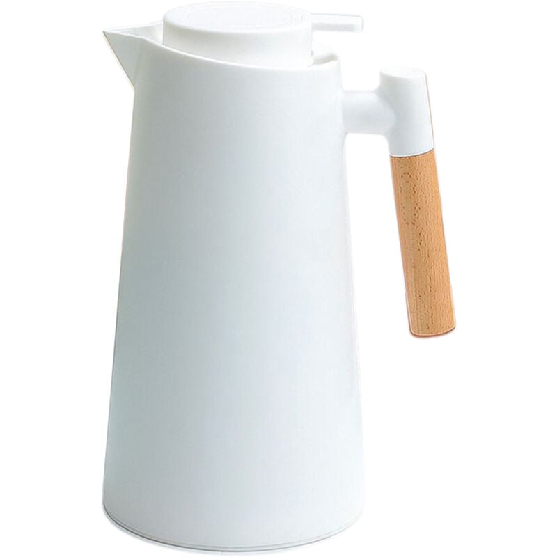 Jarra de café térmica de 1 l, cafetera al vacío de doble pared, jarra térmica, termo con mango de madera, hervidor de agua, termo aislado, jarra de té para mantener el frío caliente (blanco)