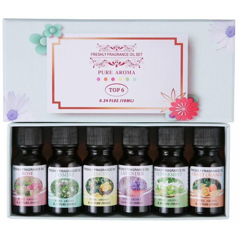 6 botellas/juego de 10ml de aceite esencial, humidificador de aire de aceite de fragancia pura de plantas naturales, aceites esenciales