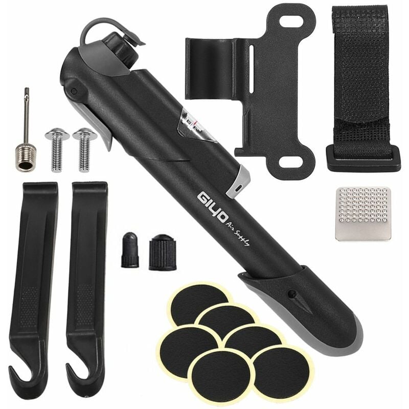 Mini bomba de bicicleta, bomba de bicicleta compacta portátil con manómetro, kit de reparación de neumáticos, perfecto para montaje de marco Presta y Schrader para ciclismo de carretera, montaña y BMX, bomba de bola con aguja 120 PSI (negro)