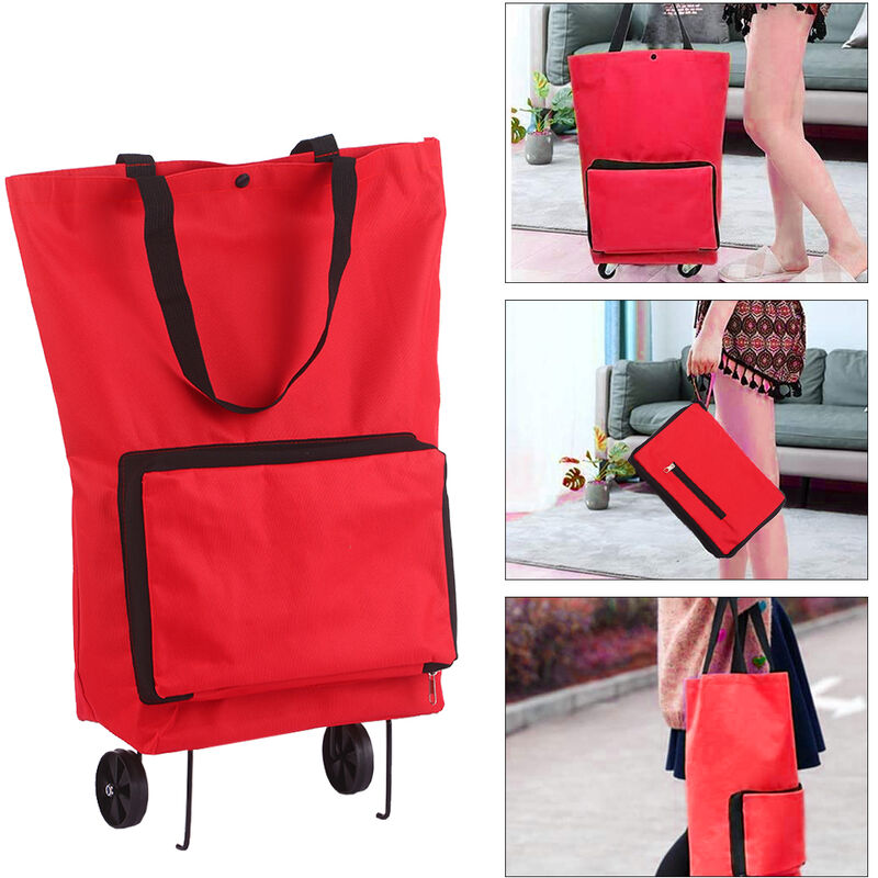 Bolsa de carro de compras plegable con ruedas Carro de compras plegable Bolsas de comestibles plegables reutilizables Bolsa de viaje (Rojo)