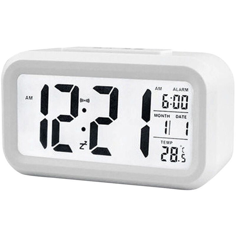 Reloj despertador digital inteligente con fecha y temperatura Botón de repetición en la parte superior Reloj de escritorio rectangular con luz nocturna para dormitorio Niños Niños Niñas Niños (blanco)