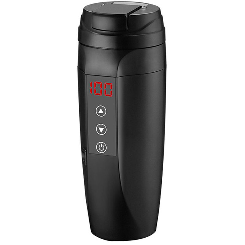 12V / 24V 90W Taza de calefacción para automóvil Agua caliente Hervidor eléctrico Taza Botella de acero inoxidable 450ML con 25-100 ℃ Control de temperatura para café Té Leche Negro