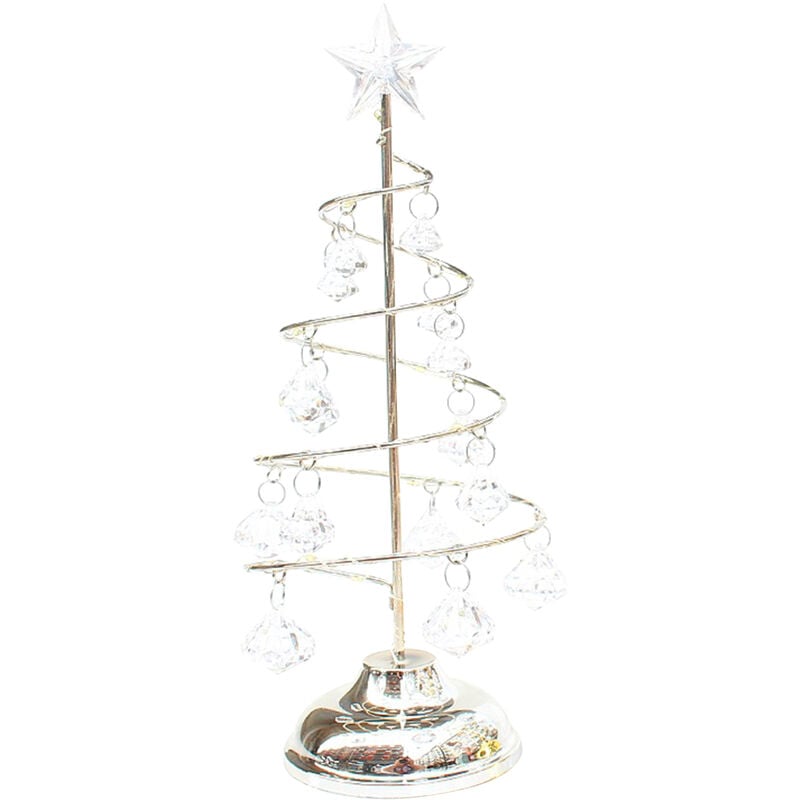 Luces de árbol de Navidad Espiral de metal Lámpara de árbol de Navidad Luz de árbol de escritorio con colgante de cristal Lámpara de mesa decorativa Mini decoración de árbol de Navidad (Silver-S)