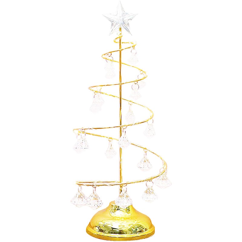 Luces de árbol de Navidad Espiral de metal Lámpara de árbol de Navidad Luz de árbol de escritorio con colgante de cristal Lámpara de mesa decorativa Mini decoración de árbol de Navidad (Oro-S)