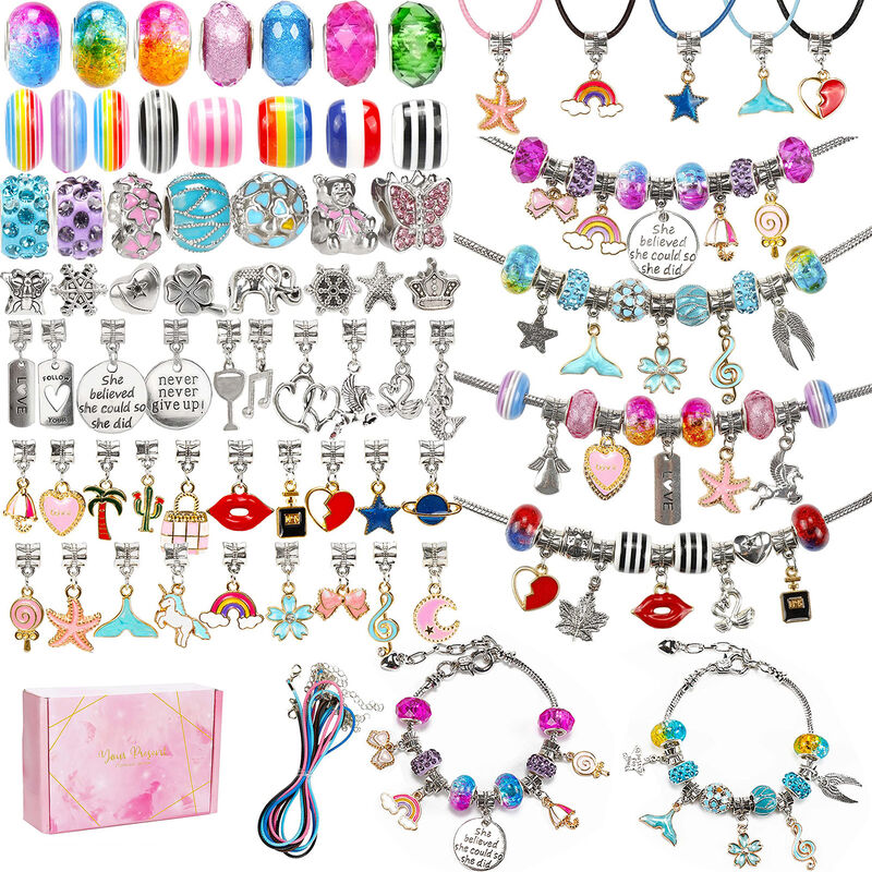 Juego de 130 piezas para hacer pulseras con abalorios, incluye cuentas de joyería, cadenas de serpientes, manualidades para niñas, juego de regalo de Navidad para artes y manualidades para niños de 8 a 12 años (juego de mezcla de colores)