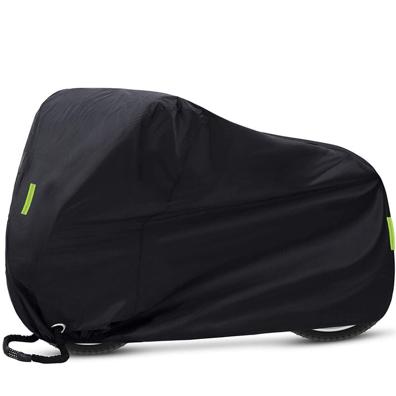 Cubierta para bicicleta, cubierta para bicicleta, cubierta para lluvia para bicicleta, impermeable, antipolvo, lluvia, protección UV, resistente para bicicleta de montaña, bicicleta de carretera con banda reflectante, bolsa de almacenamiento con orificios para candados, 200 x 110 x 70 cm (negro)