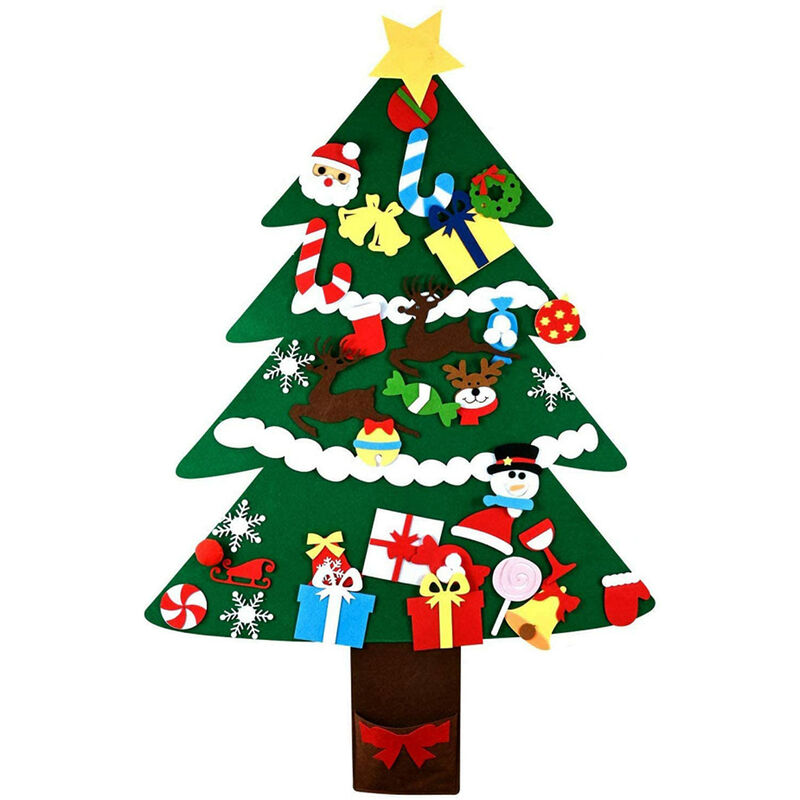 Árbol de Navidad de fieltro para colgar en la pared de 3,3 pies, árbol de Navidad con 36 adornos, regalos de Navidad para niños pequeños, año nuevo, adornos navideños hechos a mano (verde)
