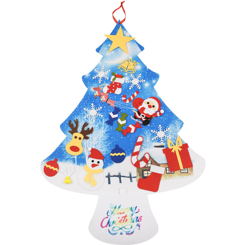 Juego de árbol de Navidad de fieltro para niños, colgante de árbol de Navidad azul con 30 adornos pequeños para niños, regalos de Navidad, puerta de año nuevo, decoraciones para colgar en la pared, suministros para fiestas (azul)